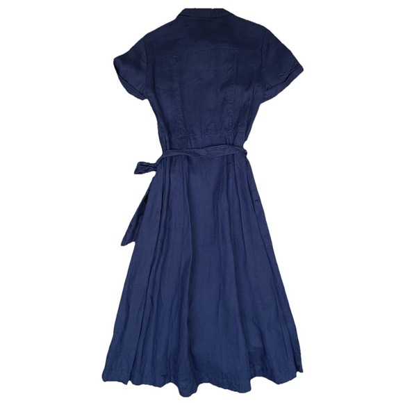 Hill House Linen Midi Lily Shirt Dress Womens XS Blue Quiet Luxury Pockets - Picture 5 of 7